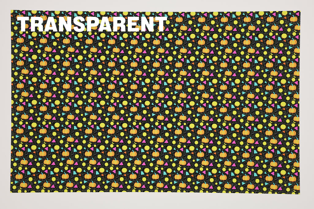 PatternPly® Transparent Nineties Pumpkins sheet showing the pattern