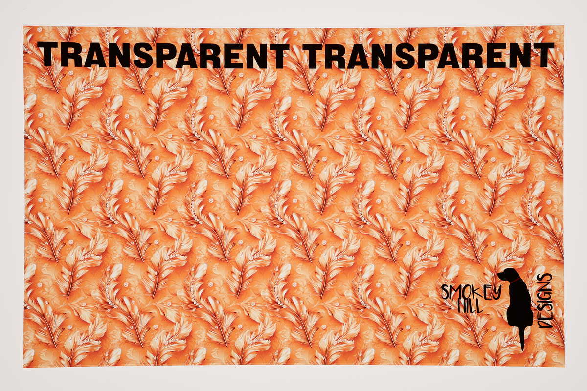 PatternPly® Transparent Feathers and Bling Orange sheet showing the pattern