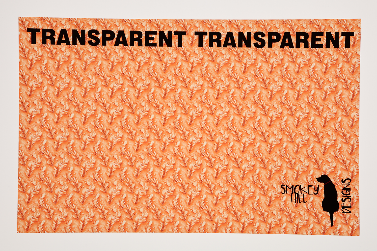 PatternPly® Transparent Feathers and Bling Orange Mini sheet showing the pattern
