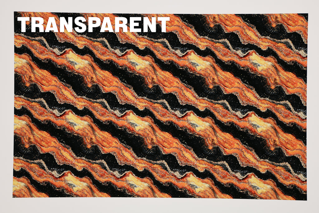PatternPly® Transparent Orange and Black Shimmer Streaks sheet showing the pattern