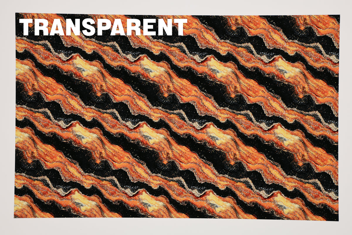 PatternPly® Transparent Orange and Black Shimmer Streaks sheet showing the pattern