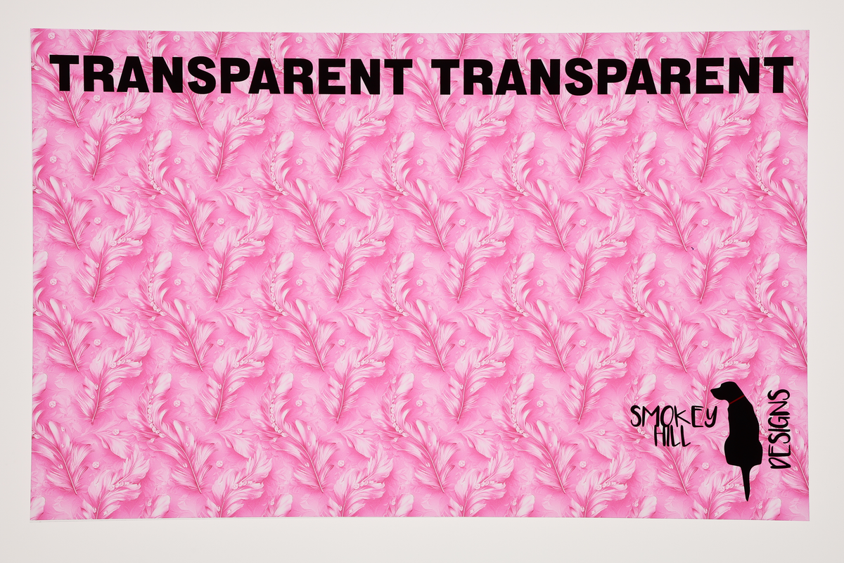 PatternPly® Transparent Feathers and Bling Pink sheet showing the pattern