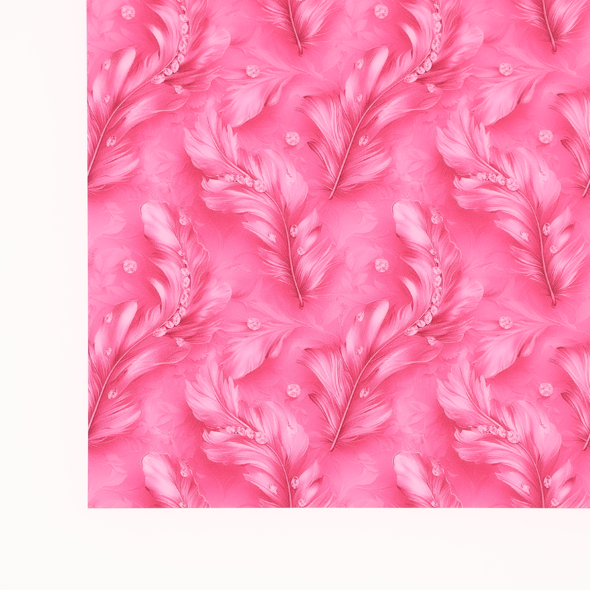 PatternPly® Full Coverage Feathers and Bling Pink sheet showing the pattern