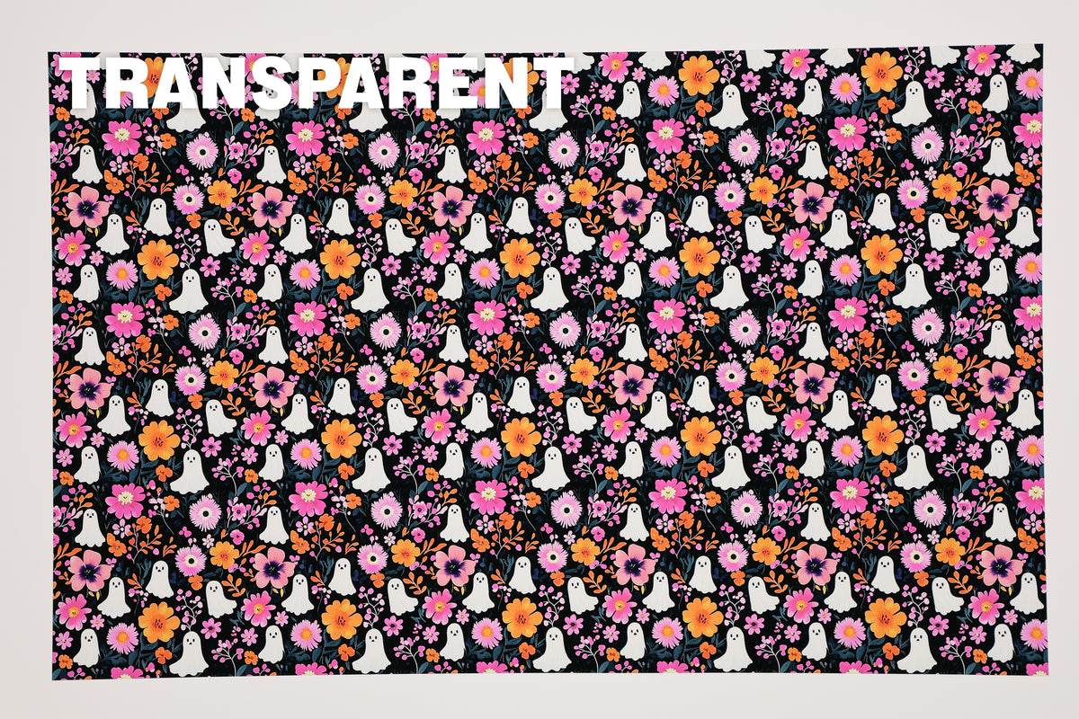 PatternPly® Transparent Pink Floral Ghosts sheet showing the pattern