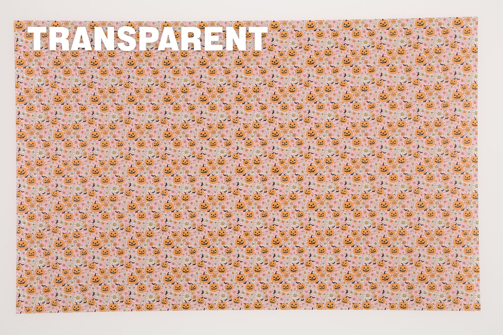 PatternPly® Transparent Pink Jack o Lantern Floral Micro sheet showing the pattern