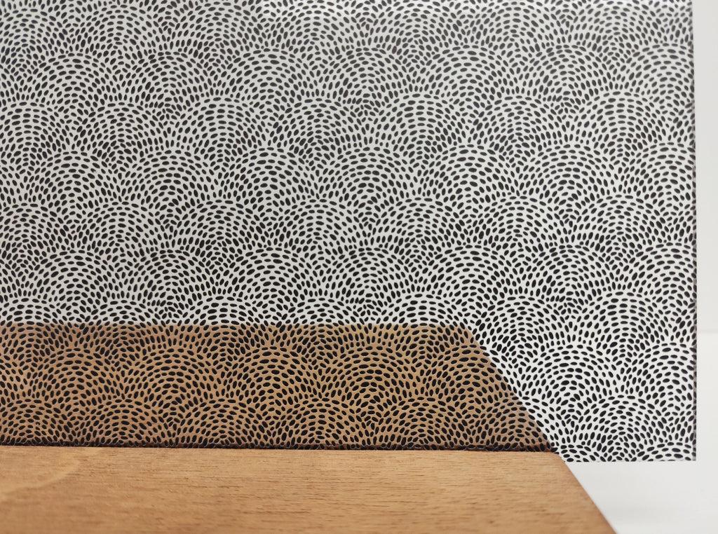 PatternPly® Scattered Polka Dot Scallops BLACK sheet showing the pattern