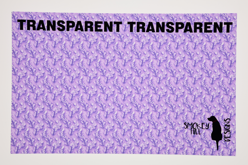 PatternPly® Transparent Feathers and Bling Purple Mini sheet showing the pattern