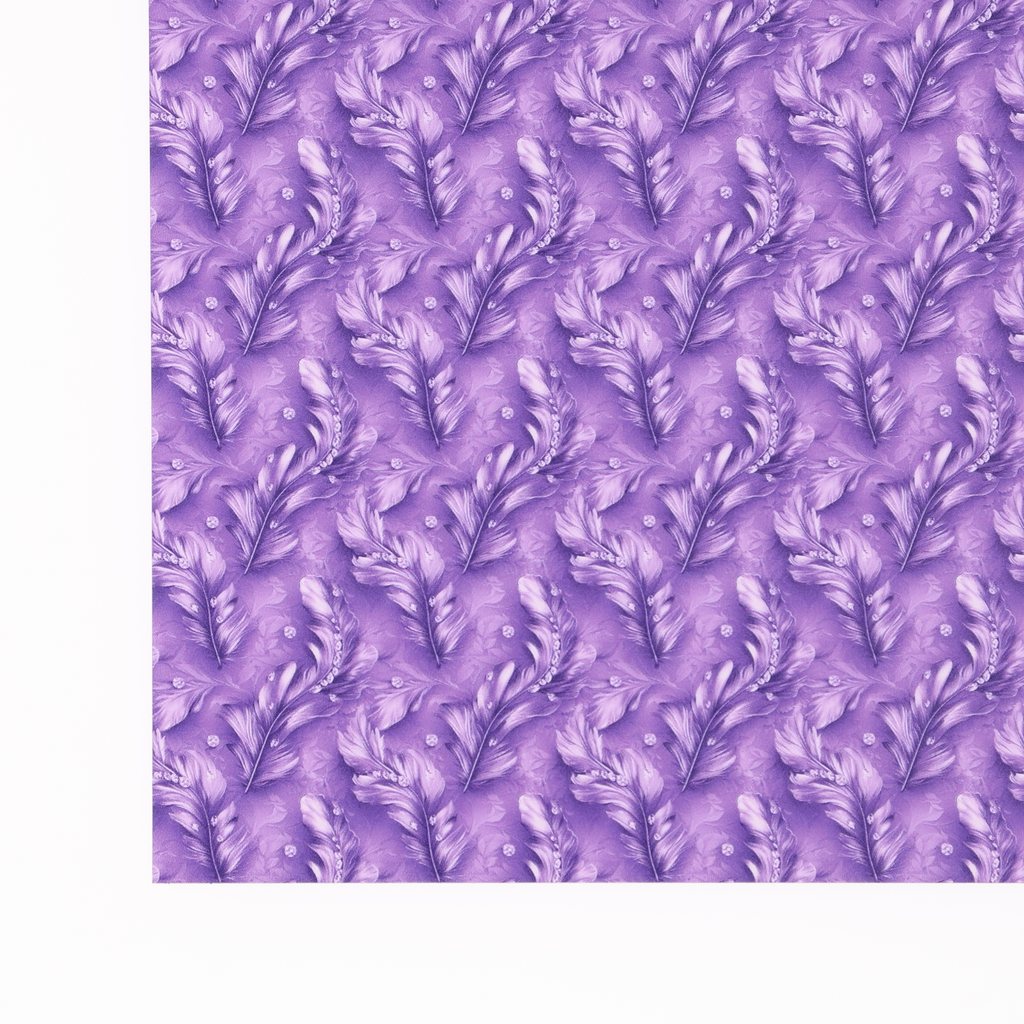 PatternPly® Full Coverage Feathers and Bling Purple Mini sheet showing the pattern