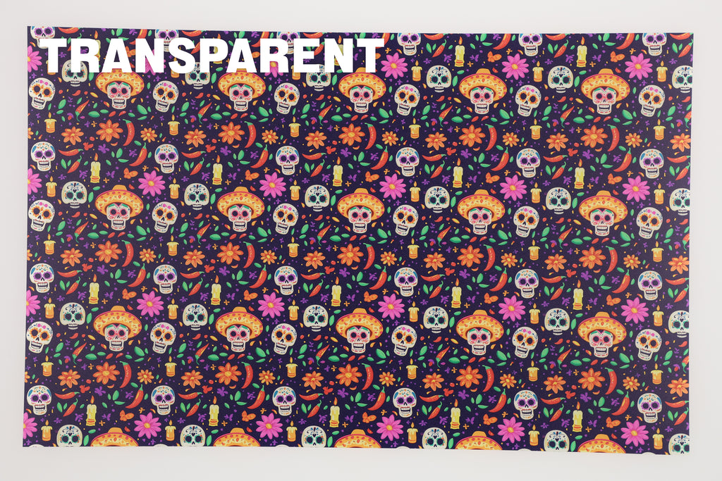 PatternPly® Transparent Purple Dia de Los Muertos sheet showing the pattern