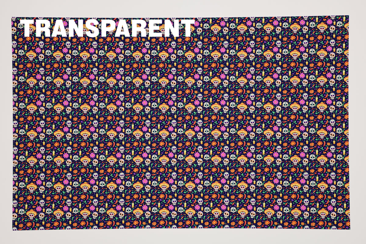 PatternPly® Transparent Purple Dia de Los Muertos Micro sheet showing the pattern