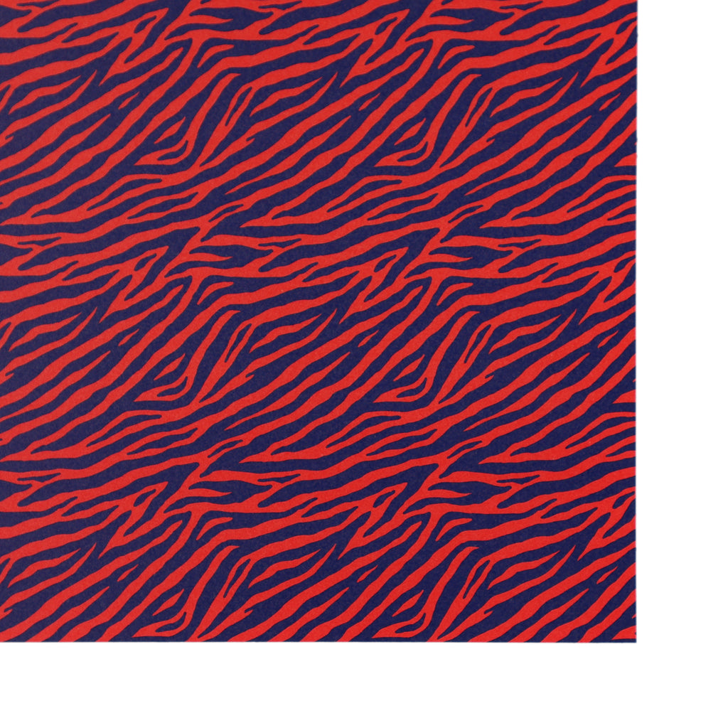PatternPly® Full Coverage Blue and Red Zebra Stripes sheet showing the pattern