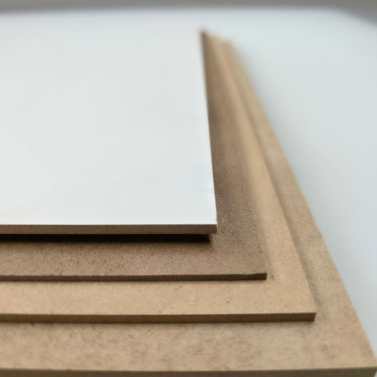 Stack of raw and primed MDF sheets
