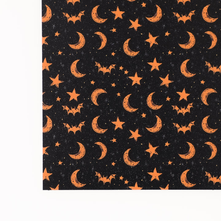 PatternPly® Full Coverage Sketched Orange and Black Bat Sky