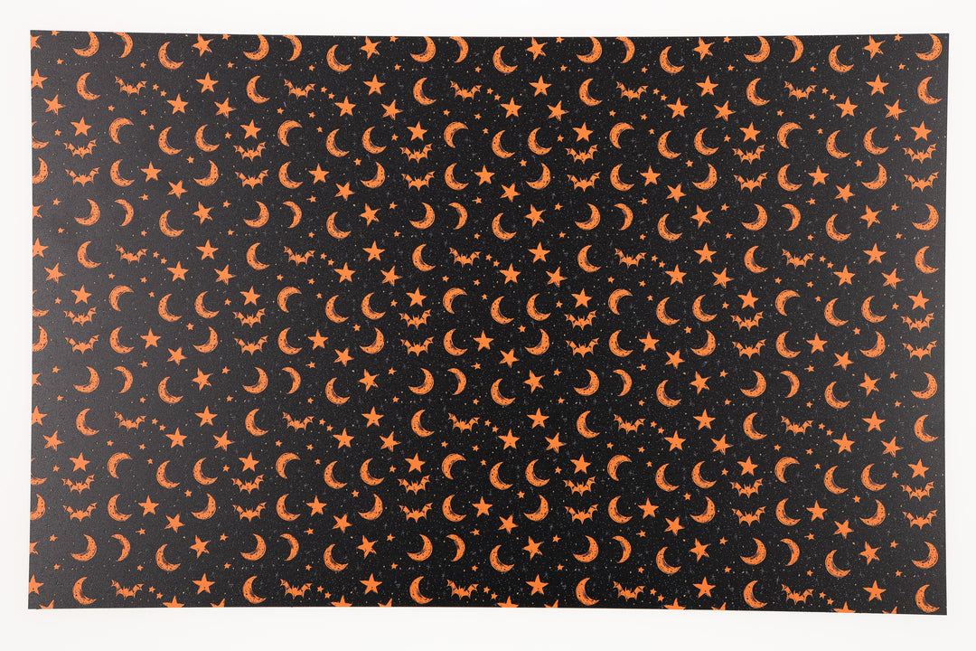 PatternPly® Full Coverage Sketched Orange and Black Bat Sky