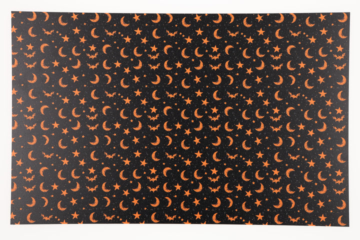 PatternPly® Full Coverage Sketched Orange and Black Bat Sky