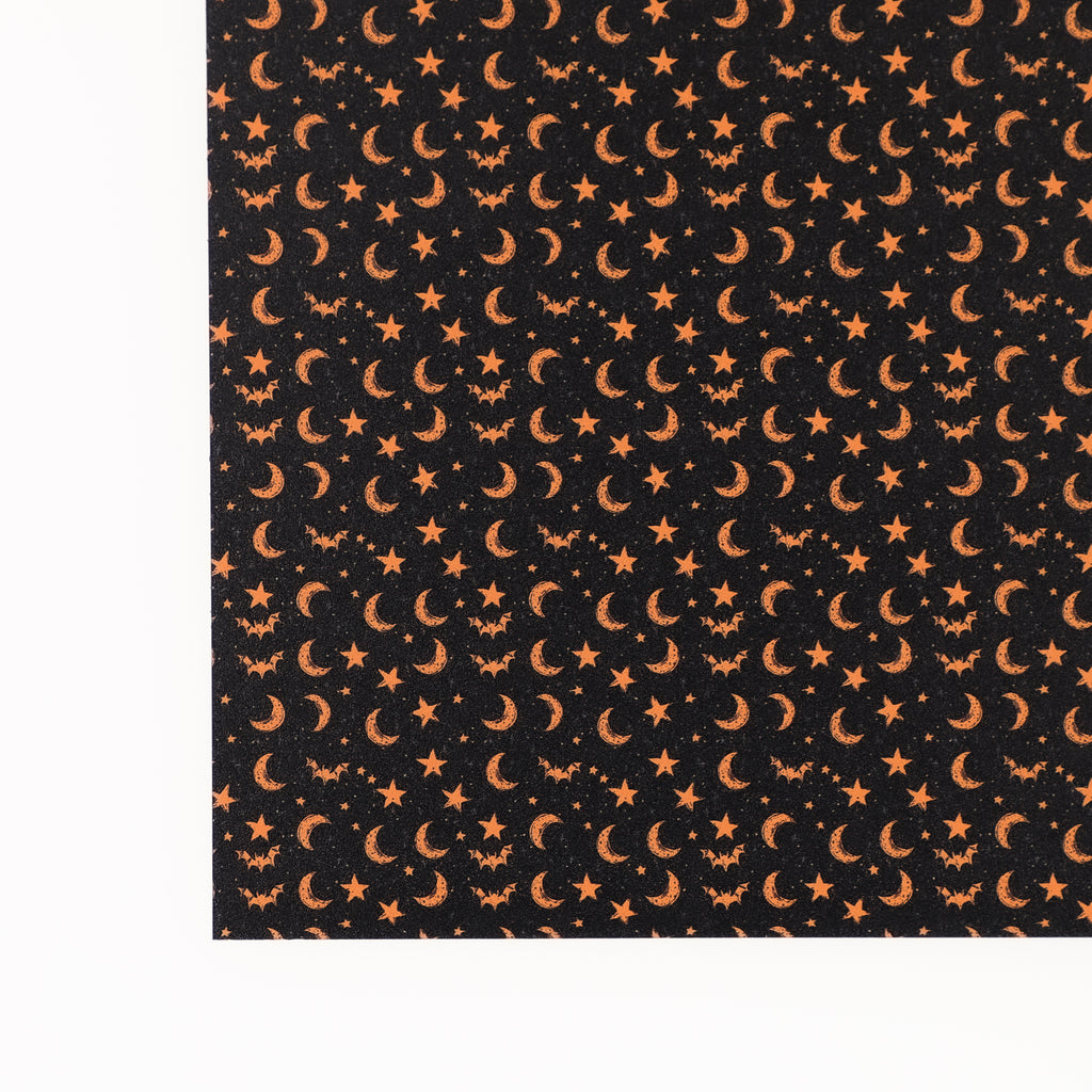 PatternPly® Full Coverage Sketched Orange and Black Bat Sky Micro sheet showing the pattern