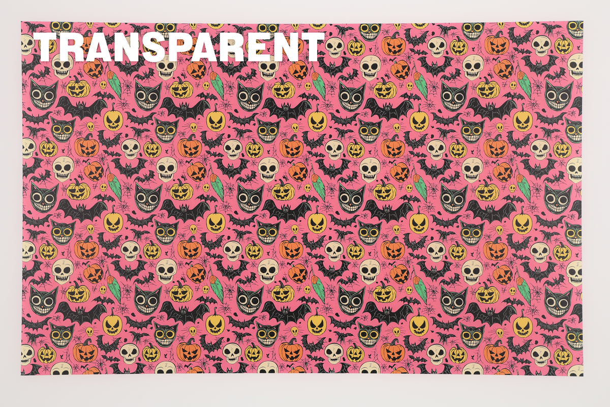 PatternPly® Transparent Spooky Sketches Pink sheet showing the pattern