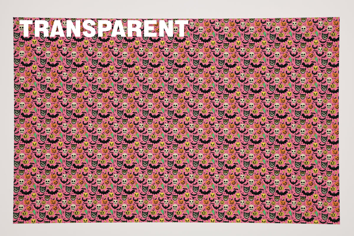 PatternPly® Transparent Spooky Sketches Pink Micro sheet showing the pattern