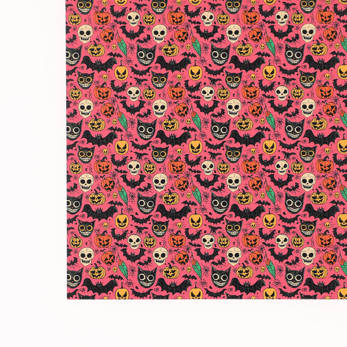 PatternPly® Full Coverage Spooky Sketches Pink Micro sheet showing the pattern