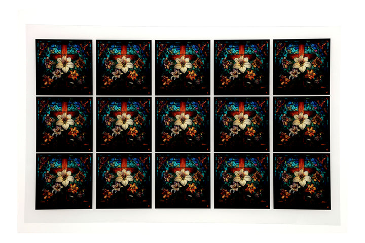 PatternPly® Transparent Stained Glass Cross with Lilies Small