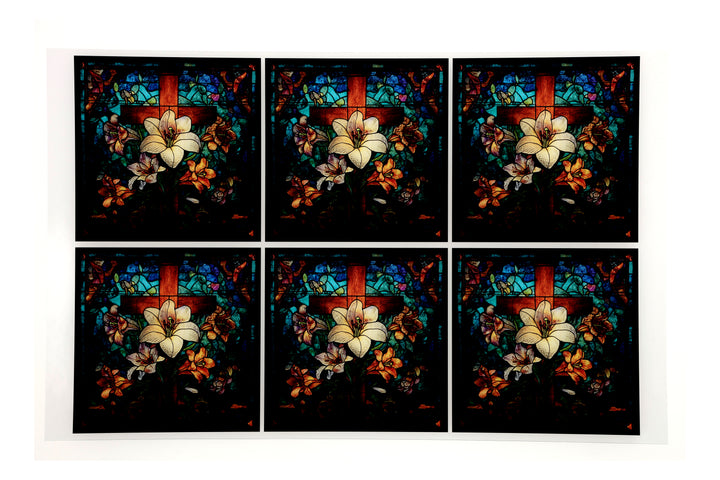 PatternPly® Transparent Stained Glass Cross with Lilies Large