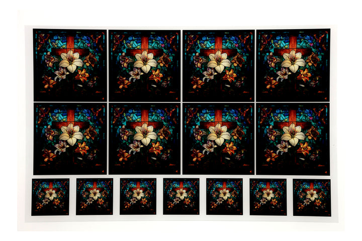 PatternPly® Transparent Stained Glass Cross with Lilies 2 sizes