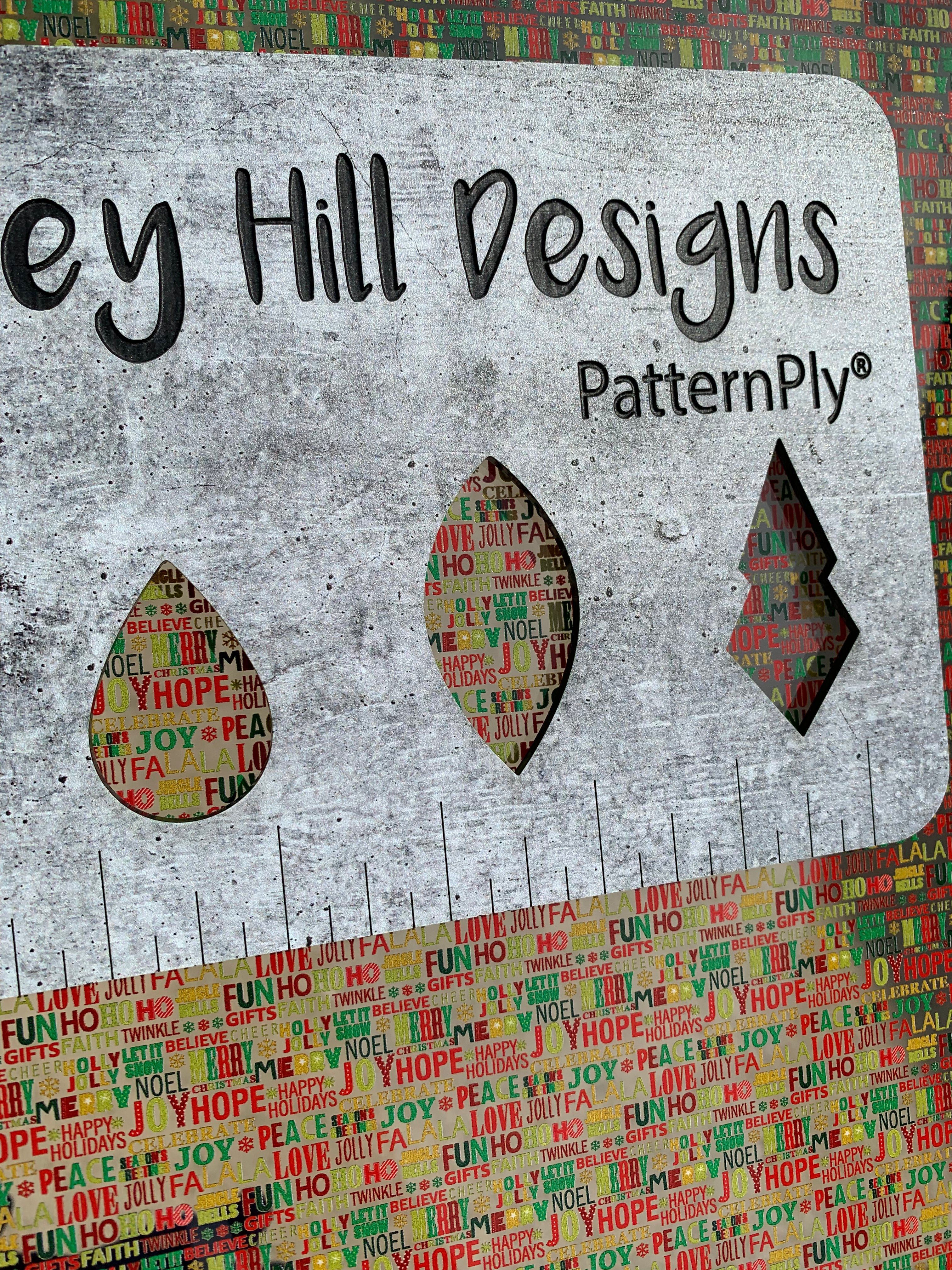 PatternPly® Scattered Christmas Words sheet showing the pattern