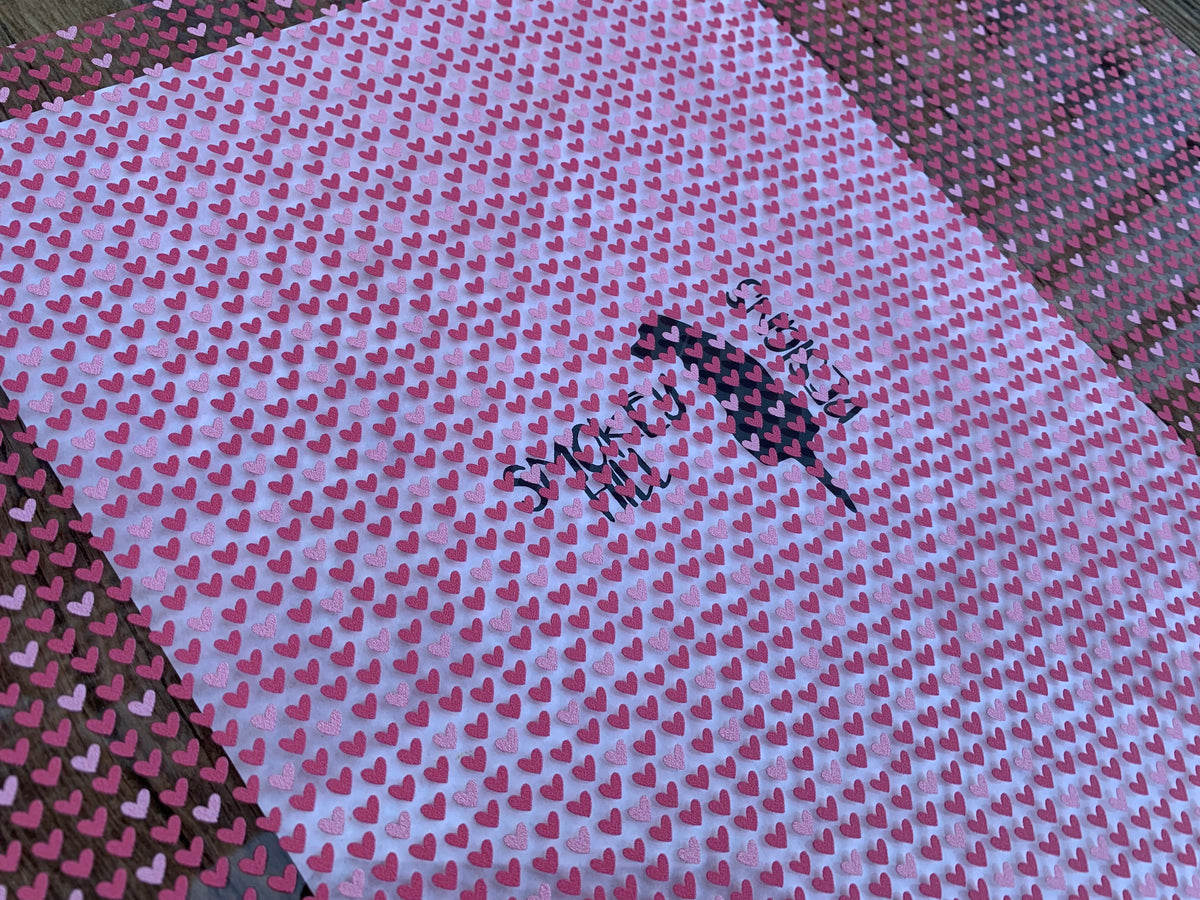 PatternPly® Scattered Pink Hearts sheet showing the pattern