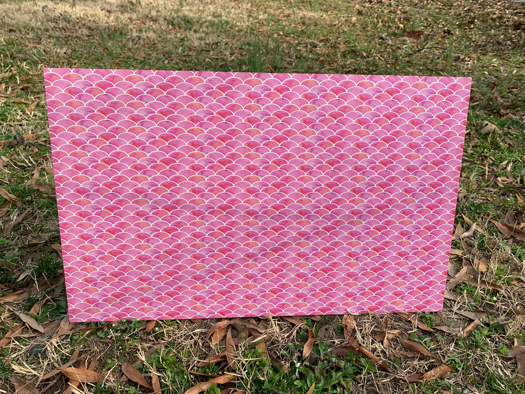 PatternPly® Full Coverage Pink Mermaid Scales sheet showing the pattern