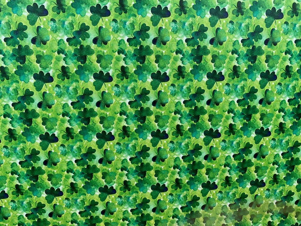 PatternPly® Full Coverage Watercolor Shamrocks sheet showing the pattern