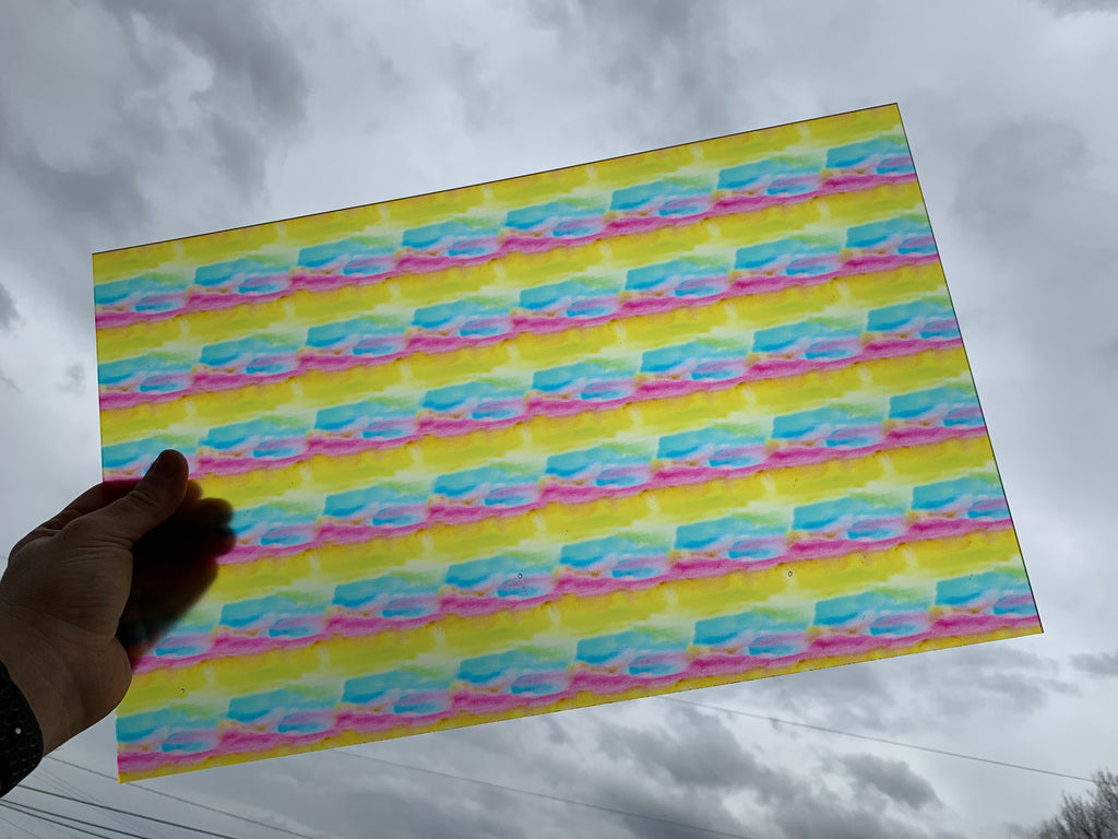 PatternPly® Transparent Micro Watercolor Rainbow sheet showing the pattern