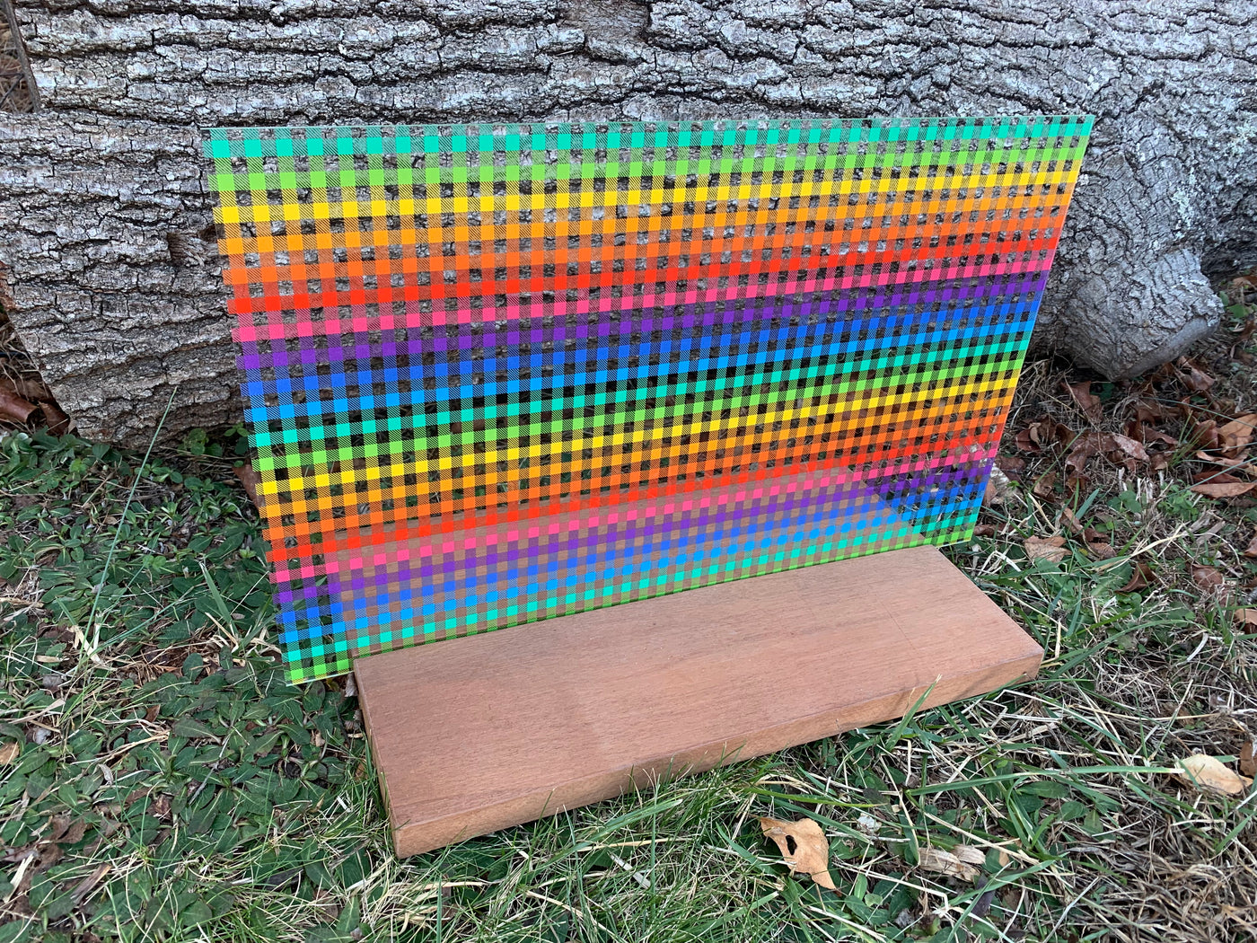 PatternPly® Scattered Rainbow Buffalo Plaid