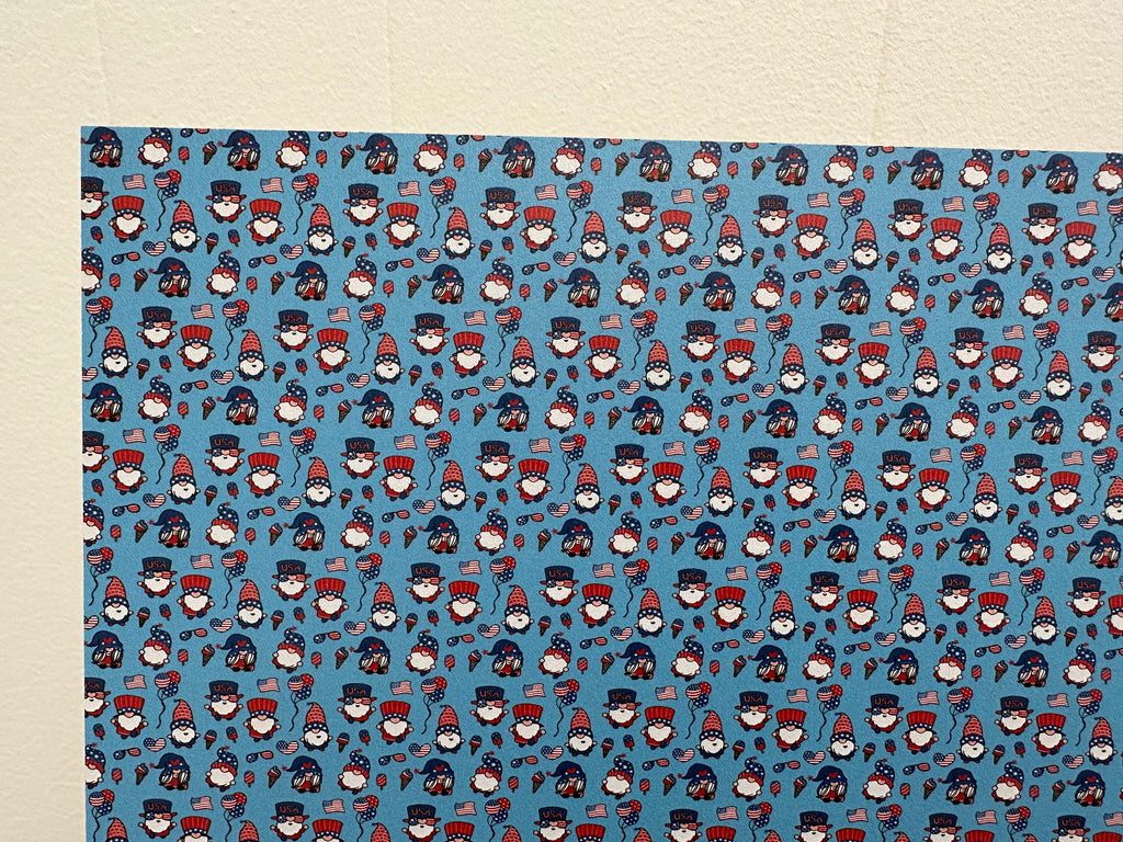 PatternPly® Full Coverage Patriotic Gnomes sheet showing the pattern
