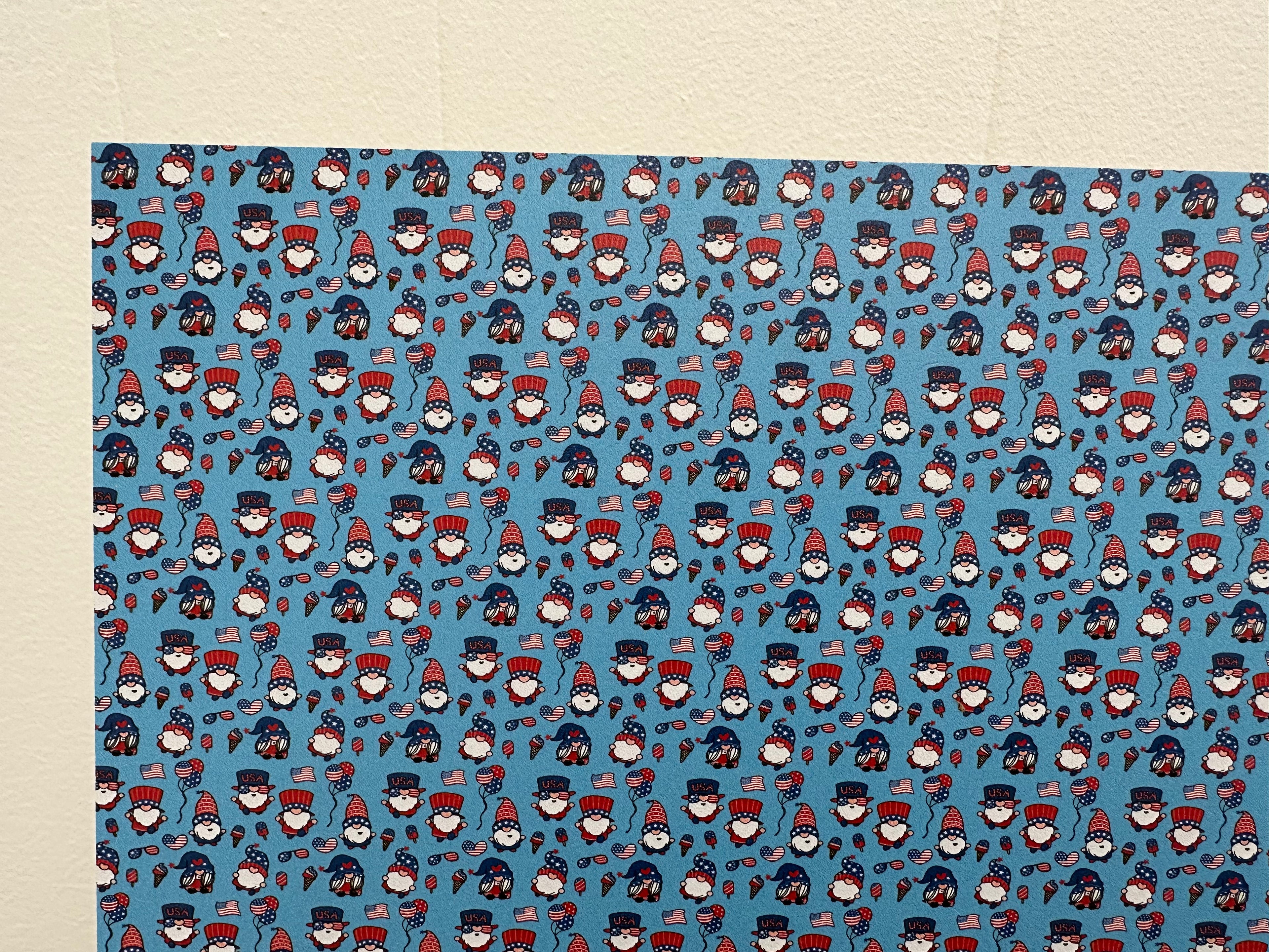 PatternPly® Full Coverage Patriotic Gnomes sheet showing the pattern