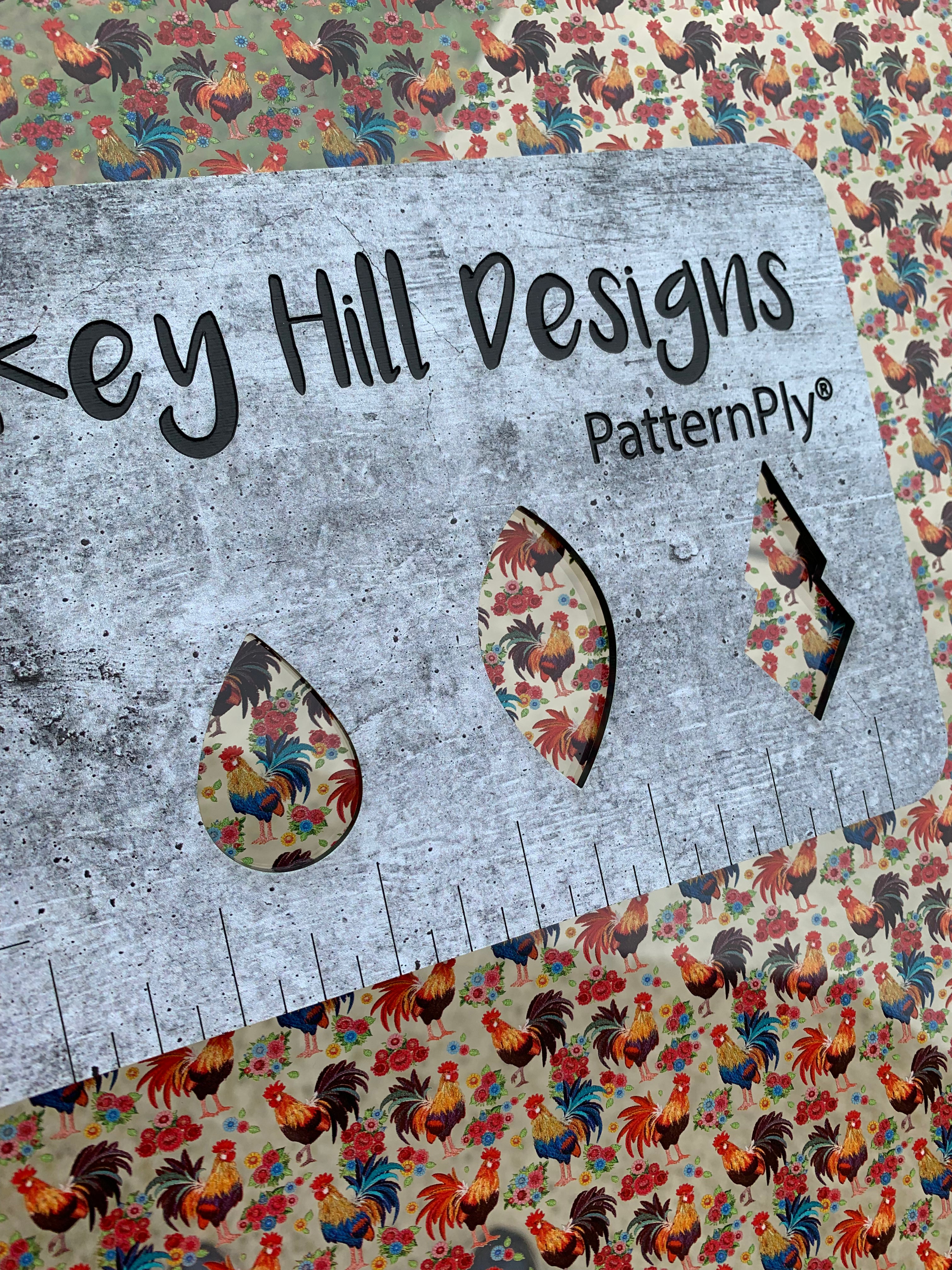 PatternPly® Scattered Roosters and Flowers sheet showing the pattern