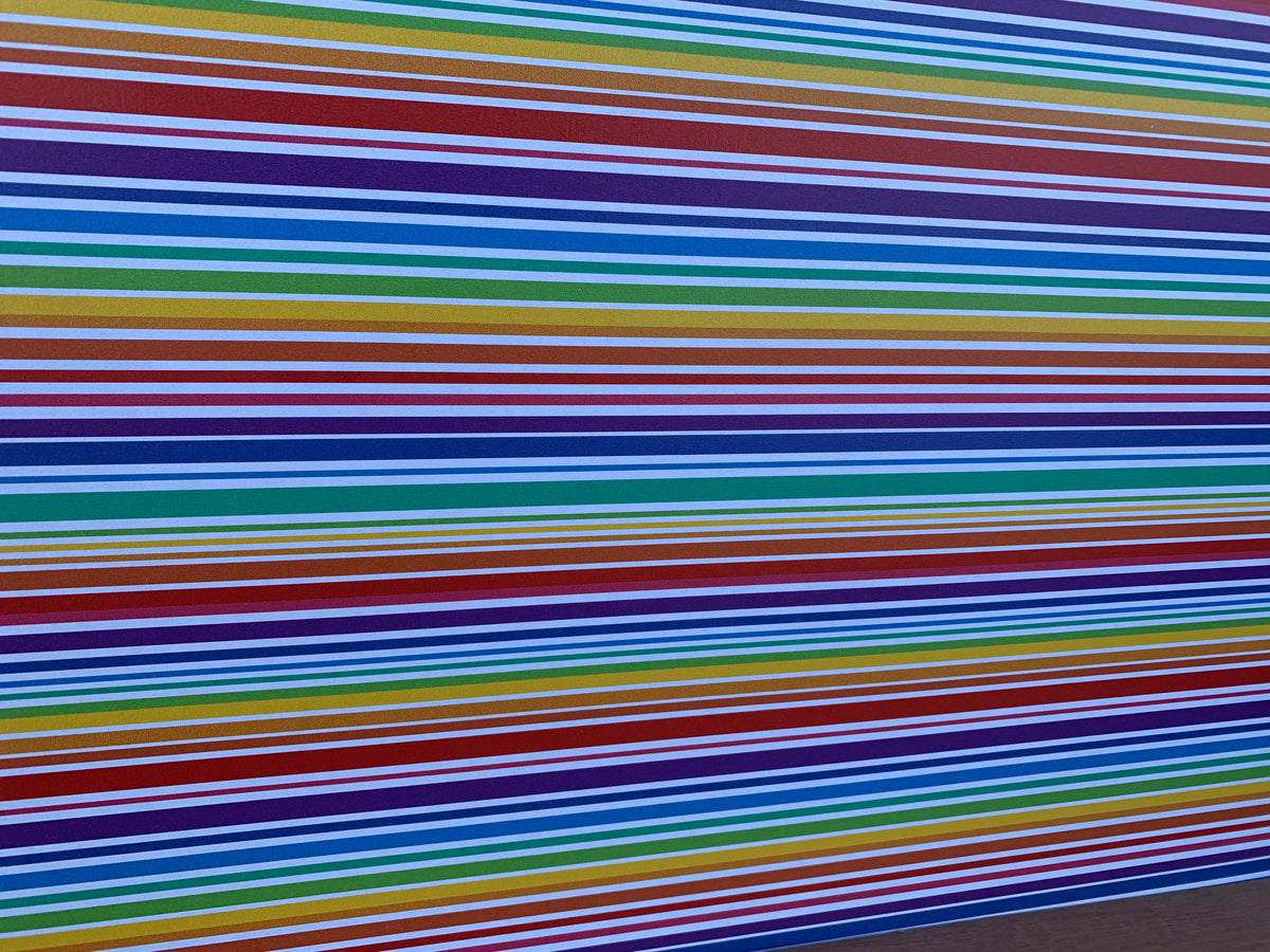 PatternPly Full Coverage Spaced Rainbow Stripes sheet showing the pattern