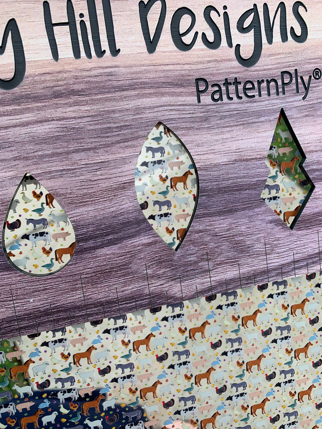PatternPly® Scattered Micro Farm Animals sheet showing the pattern