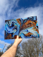 PatternPly® Transparent Blue and Gold Glitter* Paint Swirl sheet showing the pattern