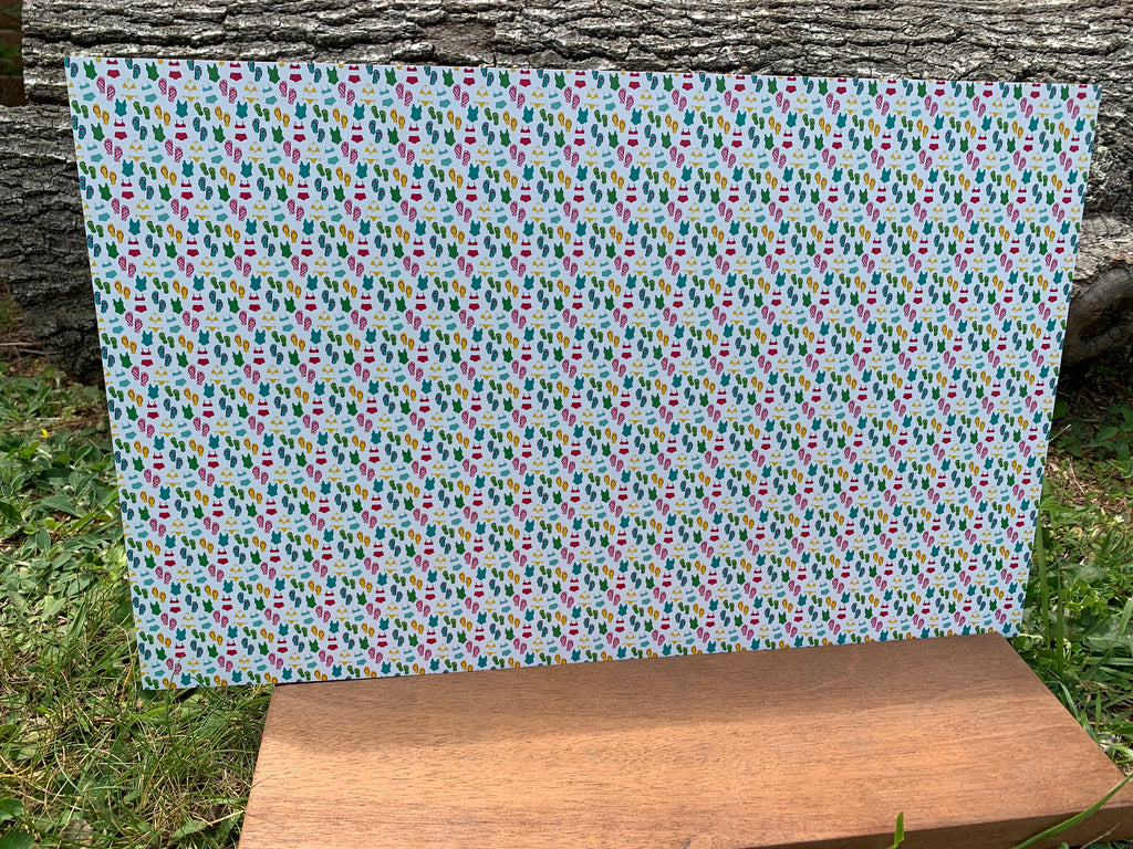 PatternPly® Full Coverage Micro Swimsuits and Flip Flops sheet showing the pattern