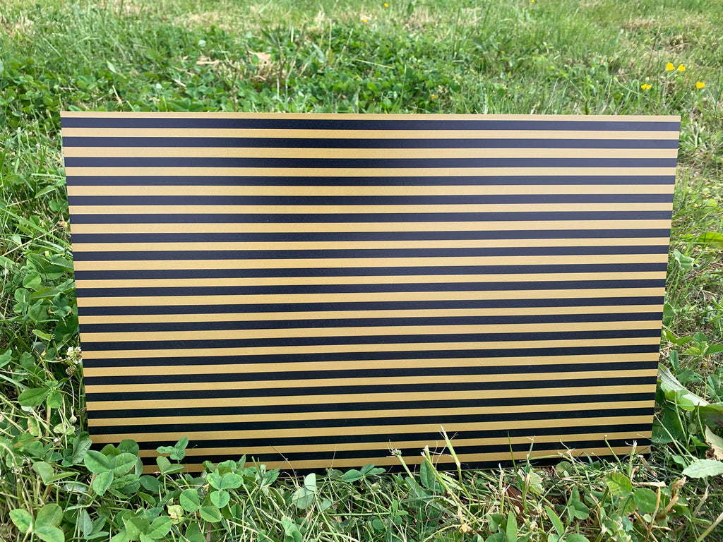 PatternPly® Full Coverage Black and Gold Stripes sheet showing the pattern