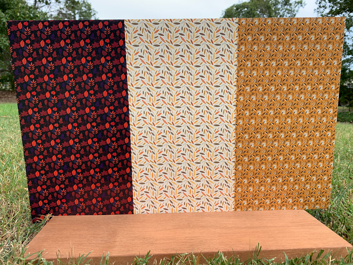 PatternPly® Full Coverage Fall Foliage Trio sheet showing the pattern