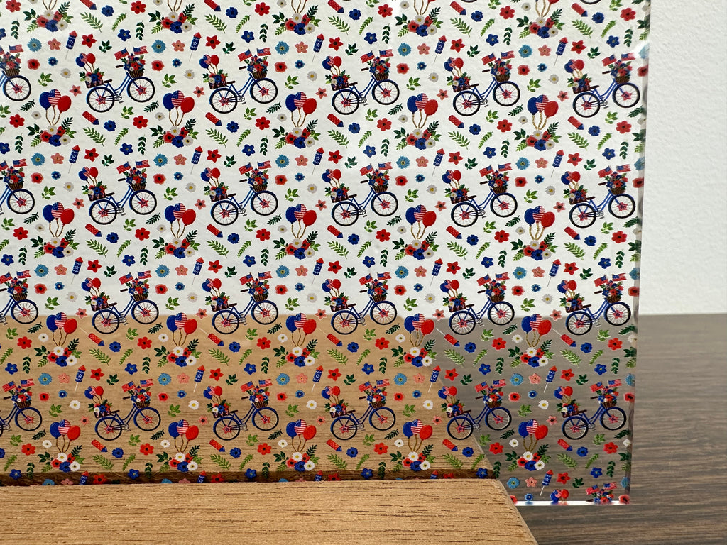 PatternPly® Scattered Patriotic Bicycles sheet showing the pattern