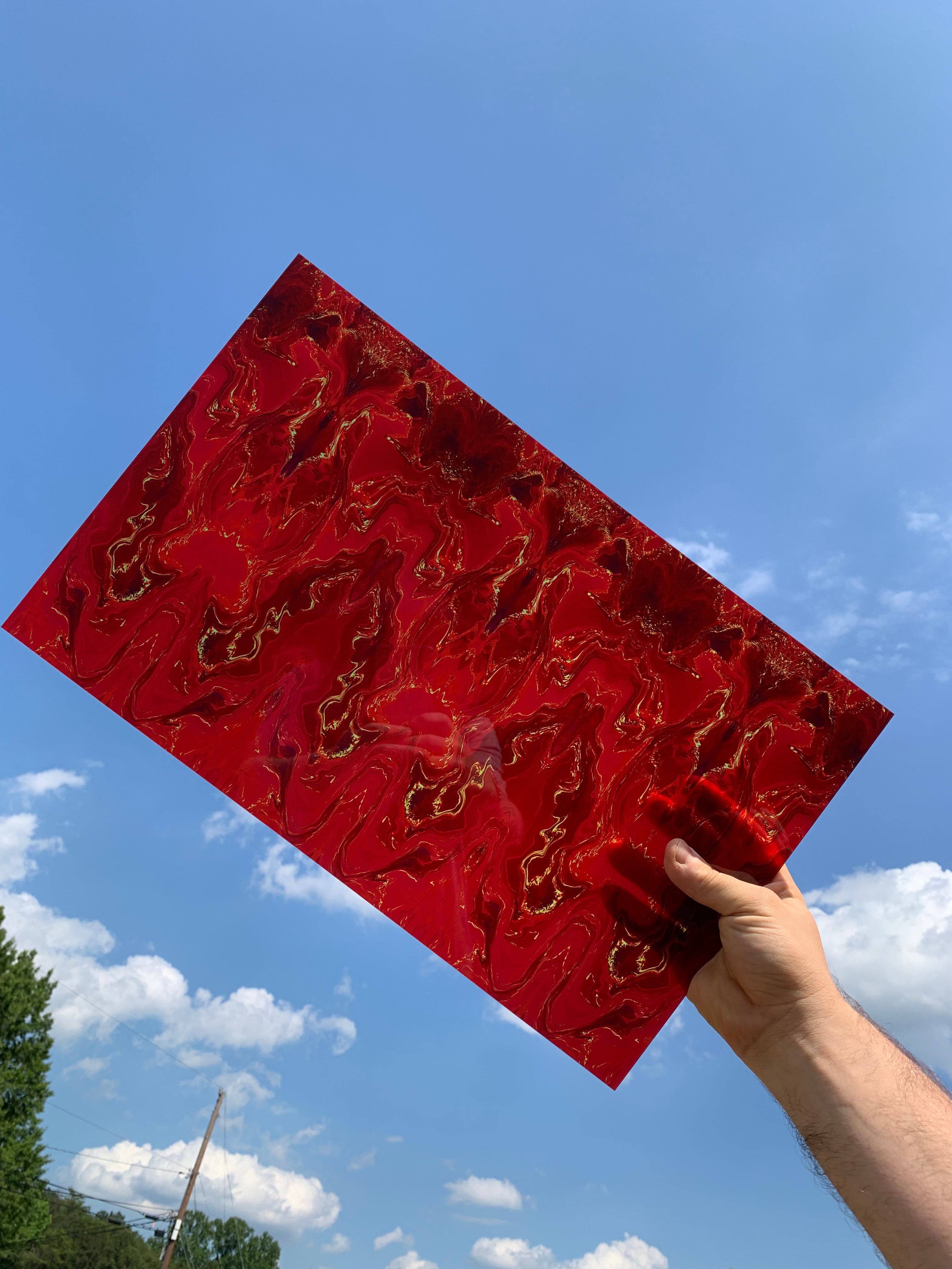 PatternPly® Transparent Mini Ruby and Gold Swirl sheet showing the pattern