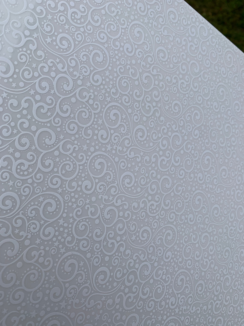PatternPly® Smoke and Mirrors WHITE, Christmas Scrolls sheet showing the pattern