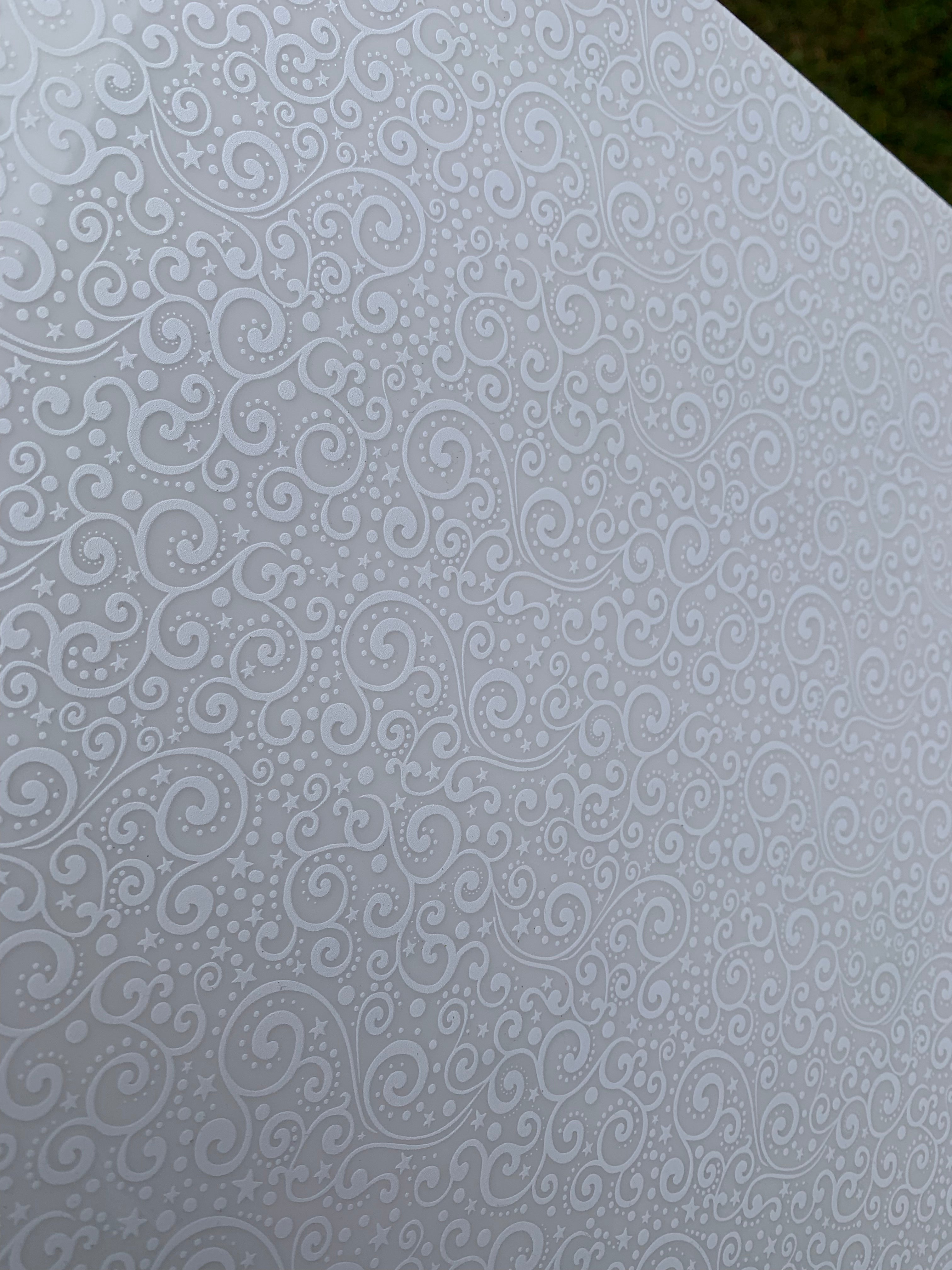 PatternPly® Smoke and Mirrors WHITE, Christmas Scrolls sheet showing the pattern
