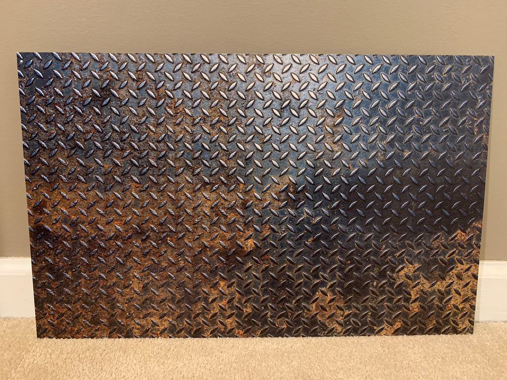 PatternPly® Full Coverage Rusted Diamond Plate sheet showing the pattern