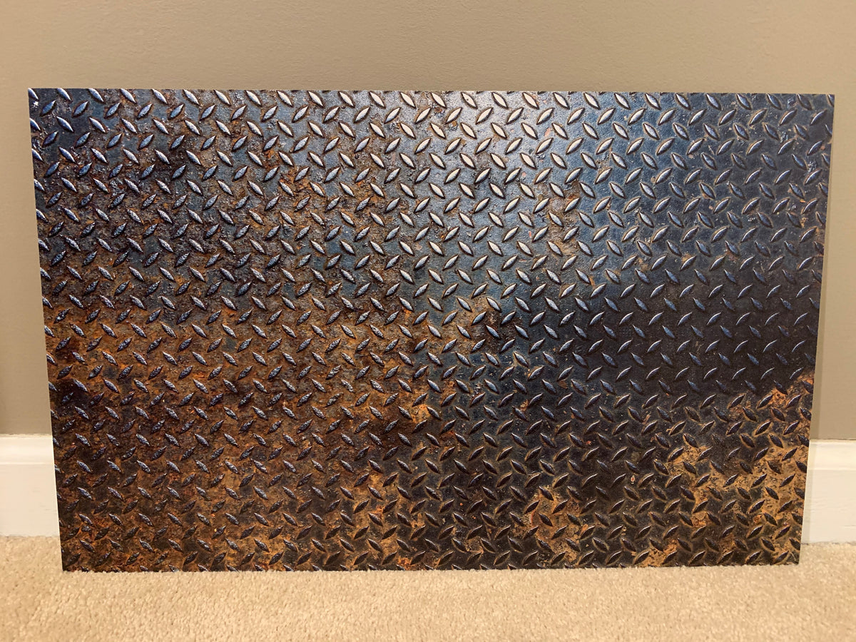 PatternPly® Full Coverage Rusted Diamond Plate sheet showing the pattern