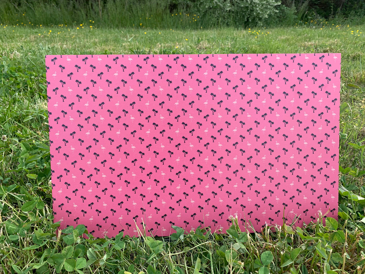 PatternPly® Full Coverage Flamingo Palms sheet showing the pattern