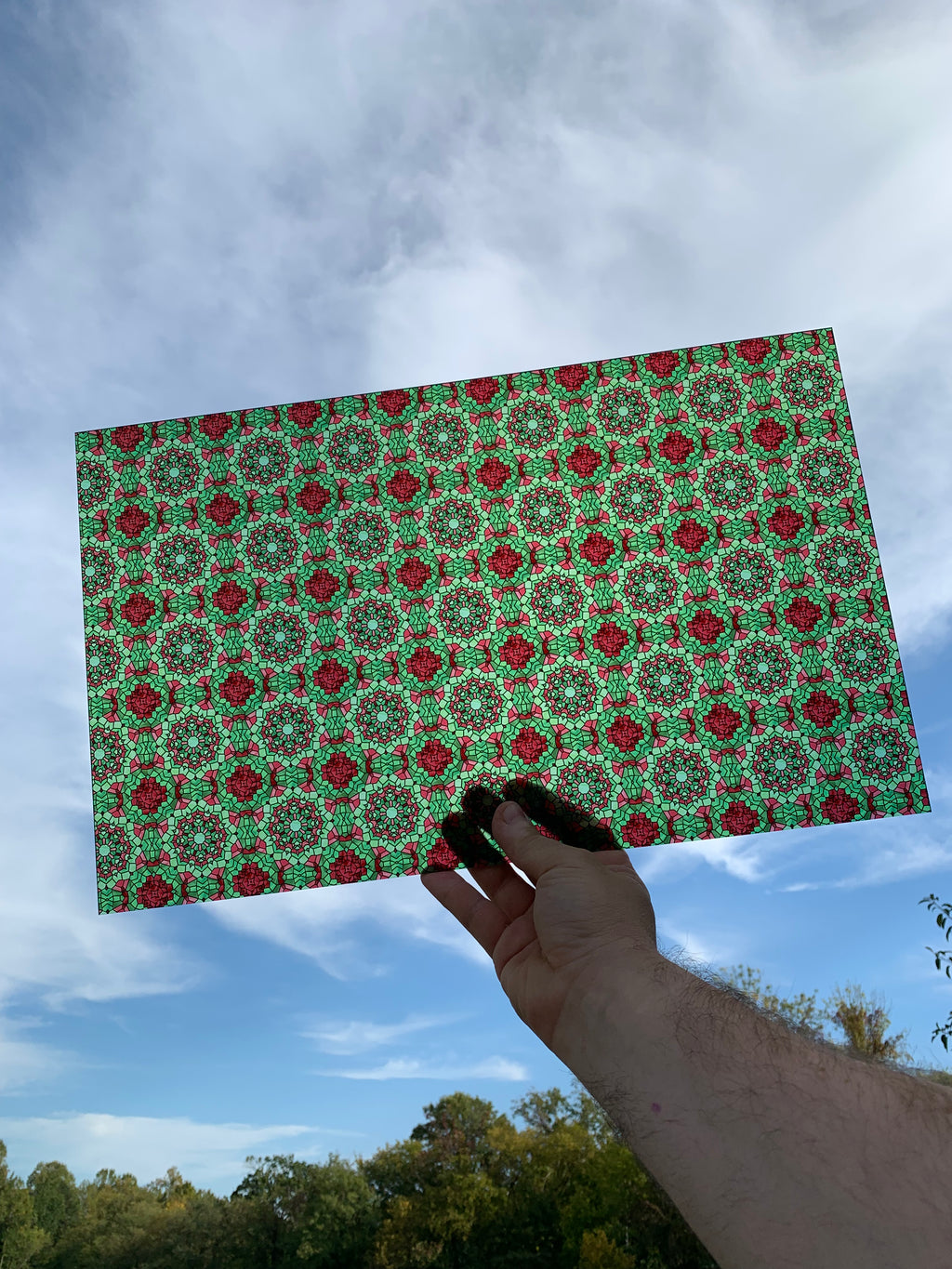 PatternPly® Transparent Christmas Stained Glass Green sheet showing the pattern