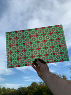 PatternPly® Transparent Christmas Stained Glass Green sheet showing the pattern